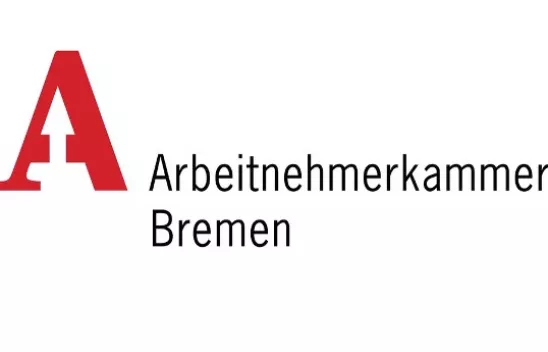 Ein großes rotes A. Rechts daneben steht in schwarzer Schrift: "Arbeitnehmerkammer Bremen". Ein großes rotes A. Rechts daneben steht in schwarzer Schrift: "Arbeitnehmerkammer Bremen".